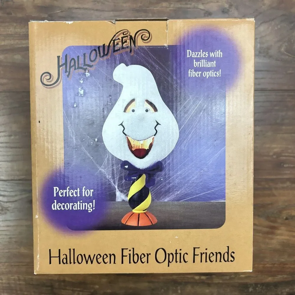 Gemmy Halloween Fiber Optic Friends Happy Ghost 2006 Open Box Complete Tested